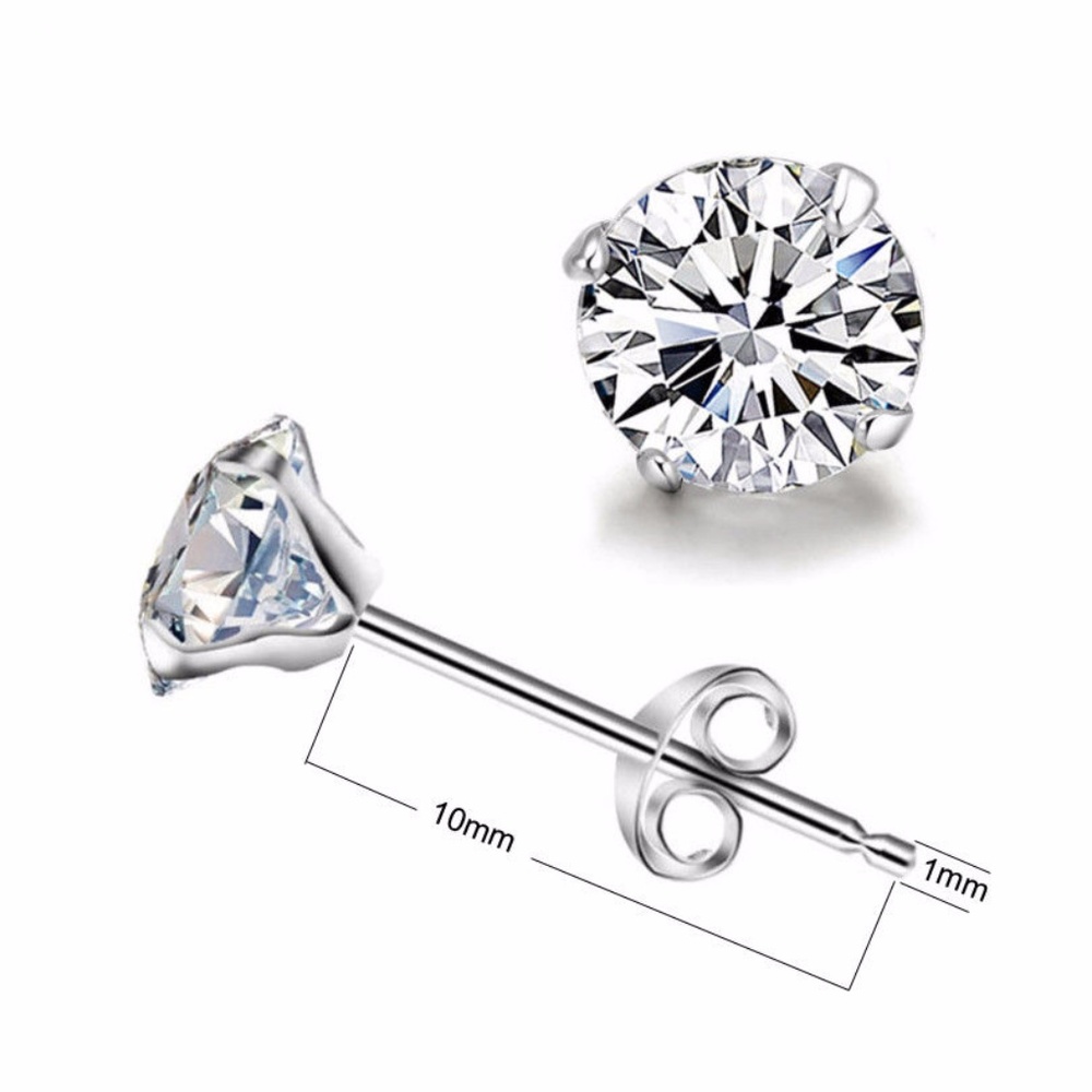 925 Sterling Silver Round Cut CZ Stud Earrings 3mm - Picture 2 of 4